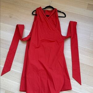 Women's Lucy Wild Red Cotton Pockets Wrap Dress Size S